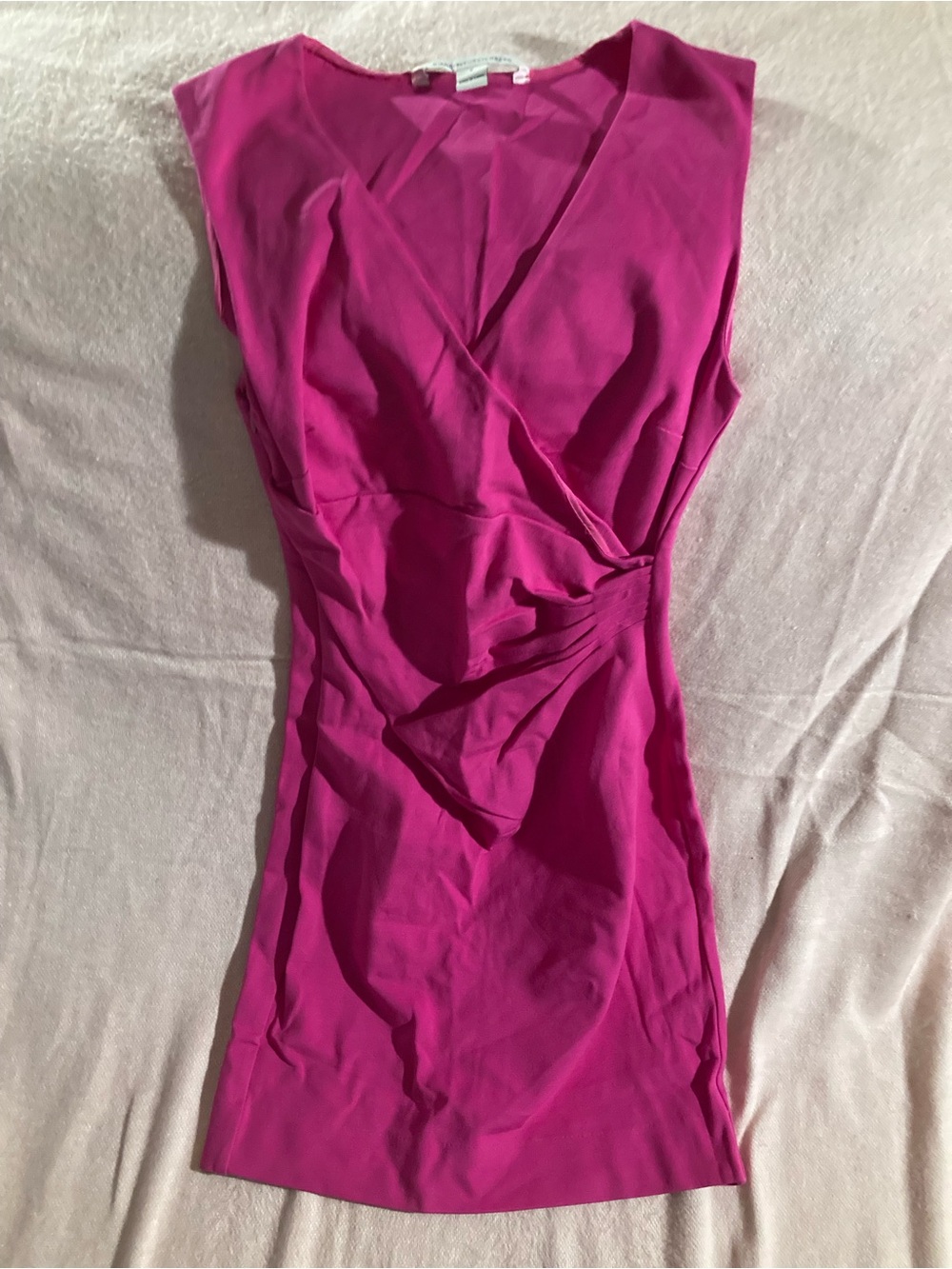 Diane Von Furstenberg Sleeveless Magenta Wrap-Style Mini Dress
